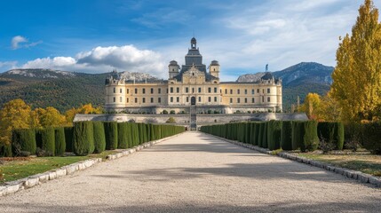 Historic castle surrounded by autumn trees on a sunny day in Spain