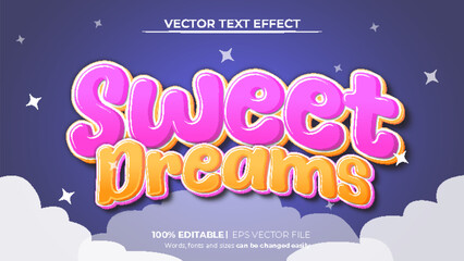 Vector colorful sweet dreams editable 3d style text effect style with cloud background