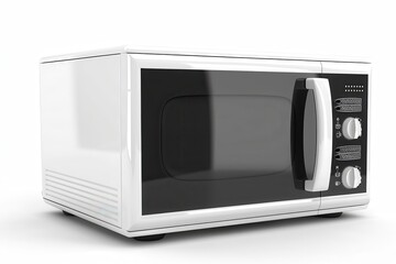 Fototapeta premium Contemporary microwave on white backdrop