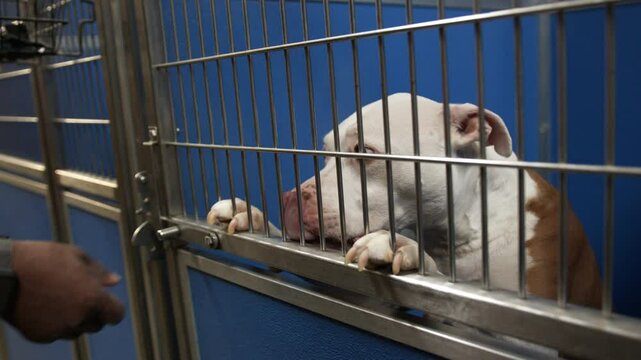 Pitbull Dog in Cage at Animal Shelter