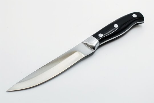 Insulated paring knife with stainless steel blade and black handle on white background