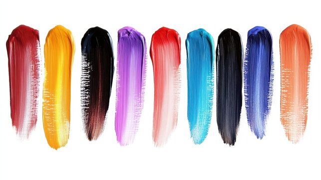 This vibrant collection features dynamic paint brush strokes in various colors arranged in a parallel line against a white background