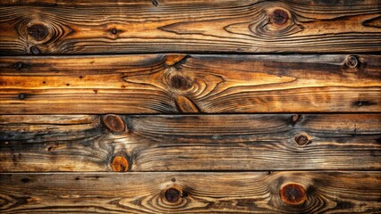 Weathered wooden planks with cracks, knots, and scratches display a rugged, natural texture, evoking a sense of rustic, earthy authenticity and aged, worn beauty.