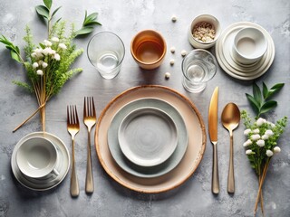 whimsical empty table setting minimalistic Scandinavian design