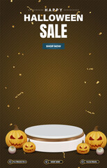 Fototapeta premium halloween sale discount portait template banner with blank space 3d podium for social media post product sale with abstract gradient brown background design 15