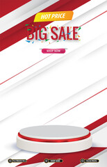 hot big sale discount portait template banner with blank space 3d podium for social media post product sale with abstract gradient red background design43