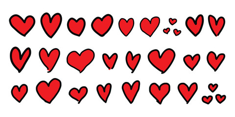 Set of hand drawn hearts. Vector illustration.