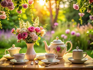 Fototapeta premium whimsical teatime styling embracing affection and serenity