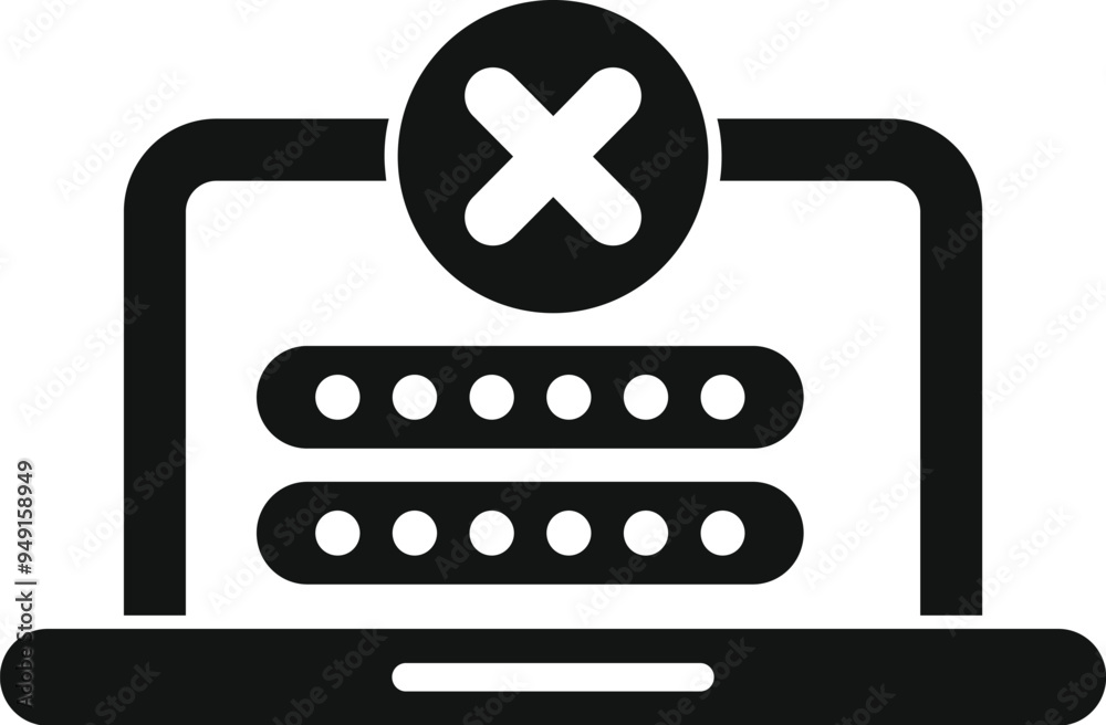 Poster simple vector icon of a wrong password notification showing on a laptop screen