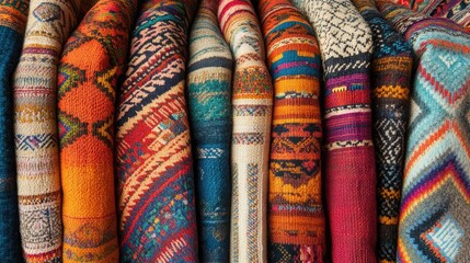 Traditional Inca clothing and textiles, with vibrant patterns and colors that reflect the rich cultural heritage of the Andes.