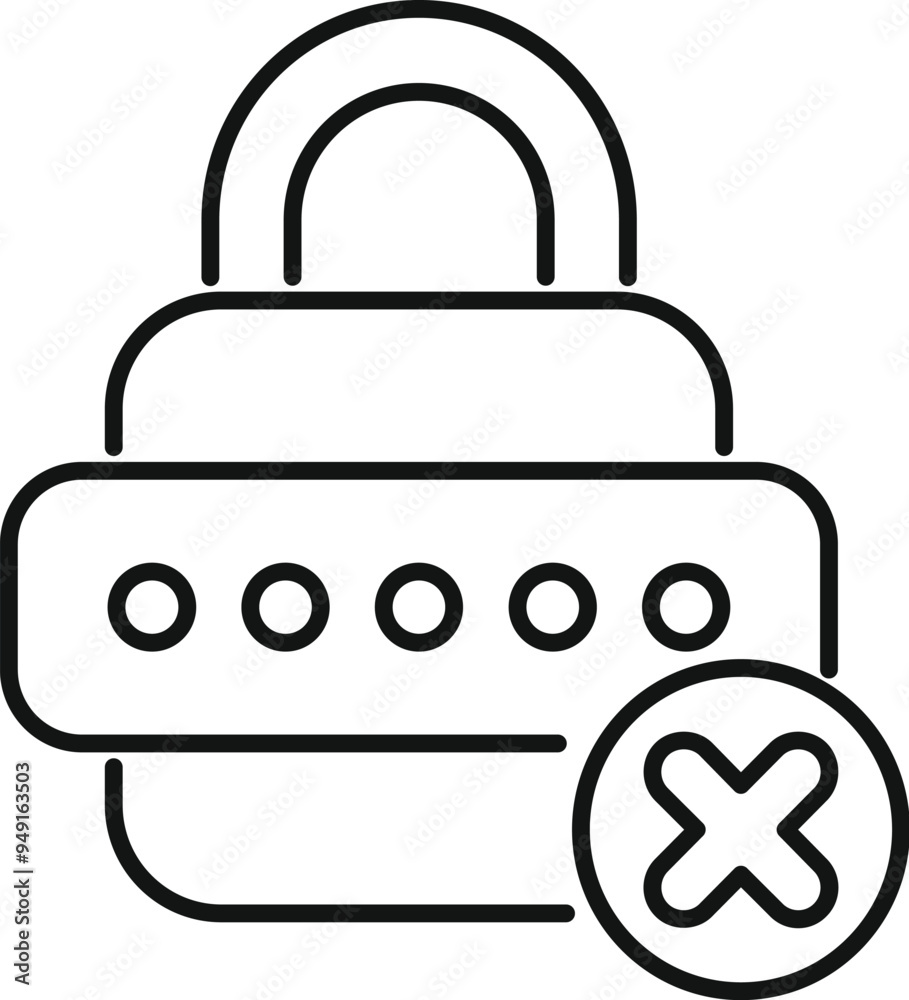Poster line drawing of a padlock with a wrong password attempt icon, symbolizing denied access