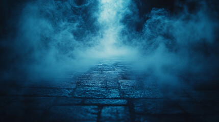 Smoke on cement floor with defocused fog in Halloween abstract background. Suitable for Halloween party invitations, spooky event promotions, and eerie atmosphere creation.
