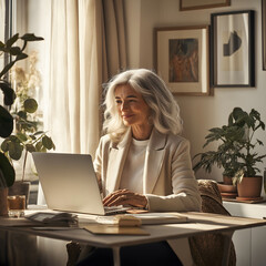 senior woman working on laptop