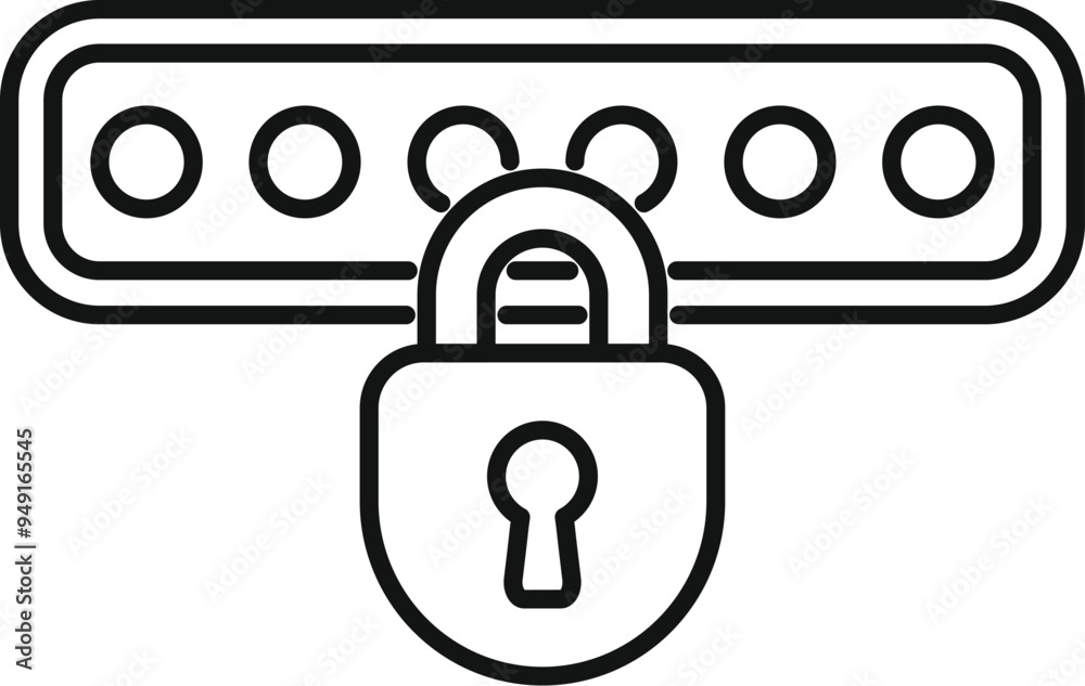 Poster simple line icon representing the concept of protecting data with a password using a padlock