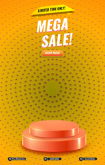 limited mega sale discount portait template banner with blank space 3d podium for social media post product sale with abstract gradient yellow background design 26