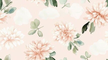 Obraz premium Beautiful soft floral pattern featuring pastel flowers and leaves on a subtle background, perfect for elegant design projects.
