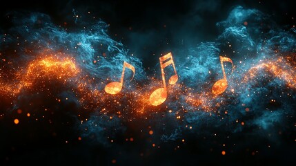 Glowing Music Notes in a Smoky and Sparkly Background