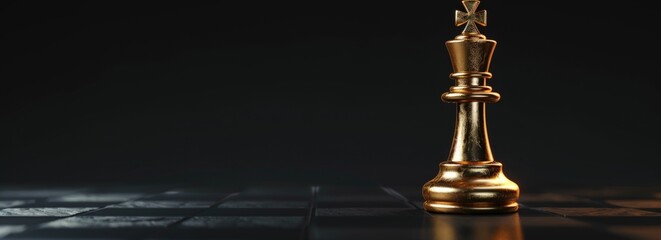Obraz premium Golden Chess King on a Dark Background