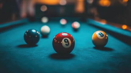 Close-up of Billiard Balls on a Green Felt Table