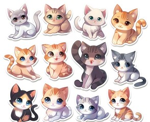 Obraz premium set icon of cute cat character poses scene in pastel colors, white background, vector art illustration 