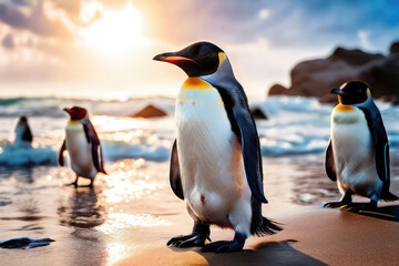 Fototapeta premium Penguins on a sandy beach.