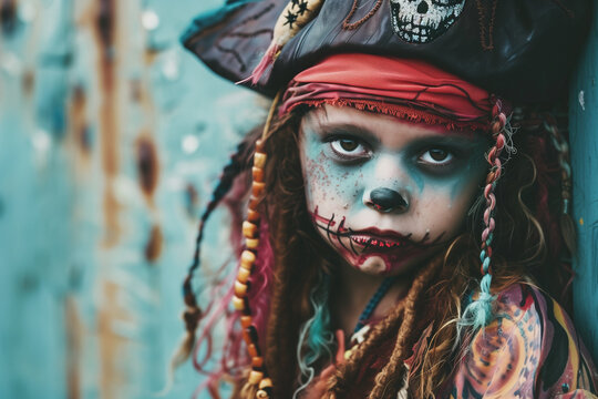 Girl Pirate Costume for Halloween and Carnival Parties with Homemade Colorful Outfit, Fun Scares, and Trick or Treating