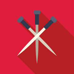 Three pointed needles crossing over a red background for a sewing or fashion concept