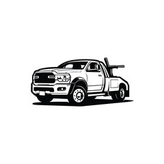Towing truck monochrome sihouette vector illustration