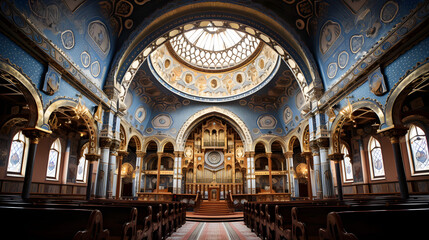 Obraz premium Religious Intricacy: Stunning Architecture & Ornate Paintings inside the Gwoździec Synagogue