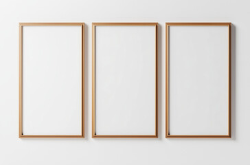 Wooden mock up poster frames on the wall