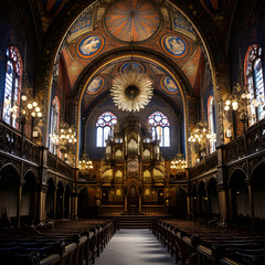 Obraz premium Religious Intricacy: Stunning Architecture & Ornate Paintings inside the Gwoździec Synagogue