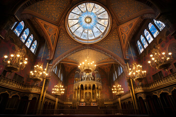 Obraz premium Religious Intricacy: Stunning Architecture & Ornate Paintings inside the Gwoździec Synagogue