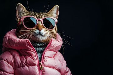 A cat in shades and a pink coat