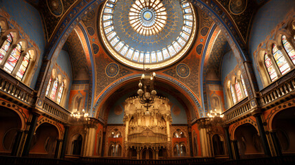 Obraz premium Religious Intricacy: Stunning Architecture & Ornate Paintings inside the Gwoździec Synagogue