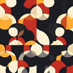 Abstract geometric pattern with overlapping circles and squares in complementary colors