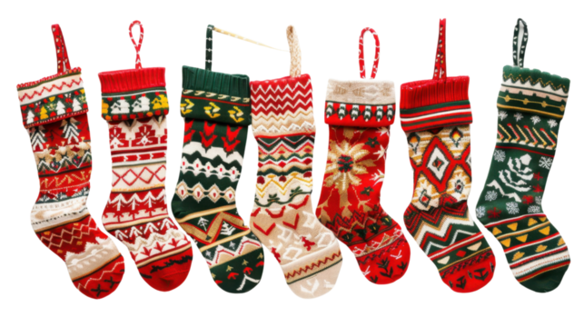 Christmas stocking sock with festive patterns isolated on white background  - Powered by Adobe