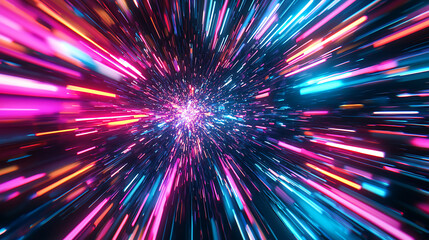 "Neon Light Burst with Dynamic Motion in Futuristic Space