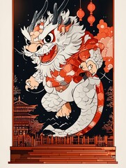 Chinese Dragon Illustration with Lantern Lights