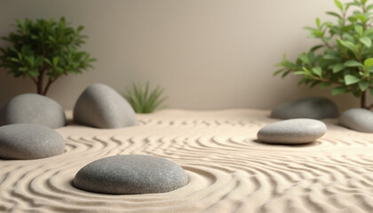 A zen garden background.