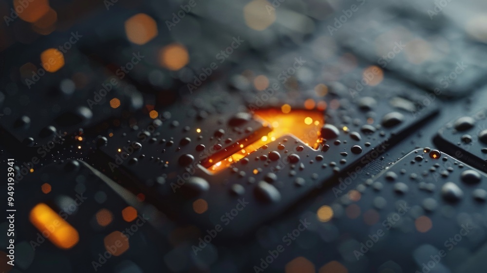 Aufkleber droplets on computer keys, macro photography