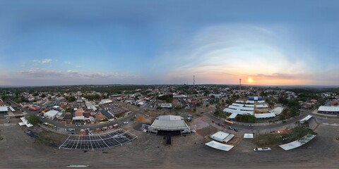 360 aerial photo taken with drone of Praça de Festival in Chapada dos Guimarães, Mato Grosso, Brazil