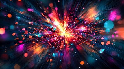 Vibrant Red and Blue Neon Light Explosion in Dynamic Motion