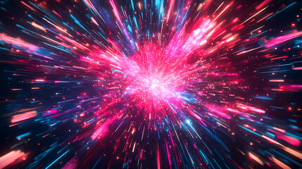 Vibrant Red and Blue Neon Light Explosion in Dynamic Motion