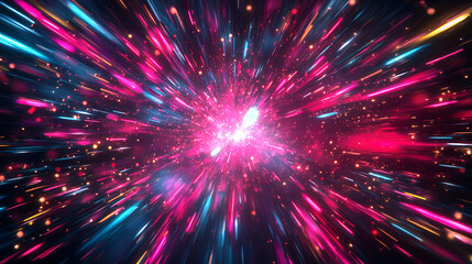 Vibrant Red and Blue Neon Light Explosion in Dynamic Motion