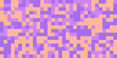Abstract geometric pattern with pixel art in shades of purple and orange. Ideal for backgrounds, textures, and digital design.