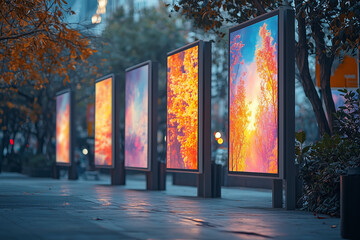 Naklejka premium Illuminated Art Installation in Urban Landscape