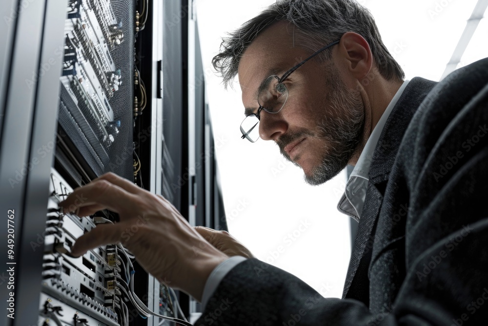 Aufkleber A person working on a server in a controlled environment