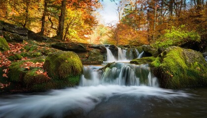 waterfall in autumn forest