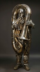 Metal Sculpture of a Musician Playing a Tuba