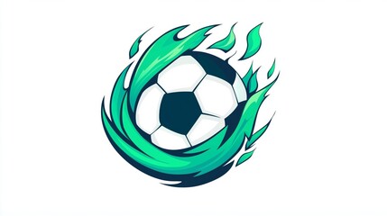 Obraz premium Dynamic Soccer Ball Emblem Surrounded by Green Flames
